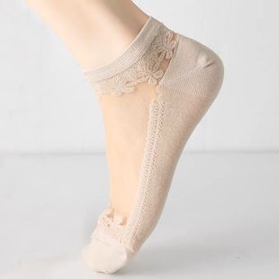 春薄款袜子女短袜防臭纯棉底玻璃，丝袜女性感，花边蕾丝袜复古水晶袜