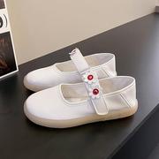 护士鞋低跟镂空圆头软底白色轻便可爱单鞋透气不累脚浅口平底医护