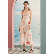 JUNGLE ME2022夏季海滩度假吊带连衣裙波点手绘印花中长裙一步裙