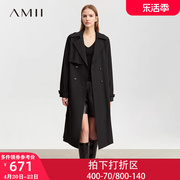 Amii极简军旅风风衣女2023秋季长款上衣双排扣配腰带大衣外套