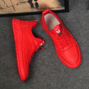 名牌高端品质春季红色男鞋本命年大红鞋子男中国红休闲鞋运动板鞋