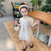女童夏季短袖旗袍裙儿童中国风连衣裙女孩，童装改良款夏装复古裙子
