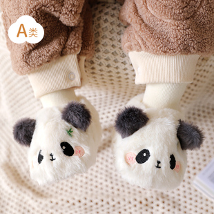 婴儿棉鞋软底冬宝宝加厚加绒小熊猫，脚套可爱男女童，防滑袜子鞋袜