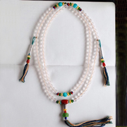 碧雅 磨砂天然白水晶108颗佛珠项链女士款高端藏式民族风饰品念经