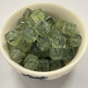 纯天然绿水晶绿发晶碧玺葡萄，石方糖(石方糖)正方形，手串手链文玩配件配珠