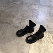 靴子女短靴2022秋季时尚英伦，风软皮面松糕厚底，中跟骑士靴单靴