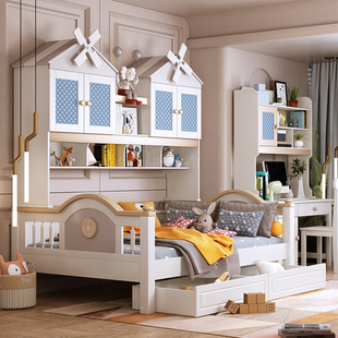 全实木衣柜床一体，小户型省空间组合床儿童床男孩女孩公主床储物床