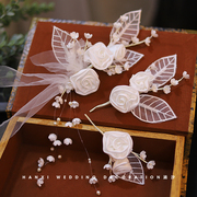 法式手工高级感白色花朵发夹套装新娘头饰品婚礼跟妆造型仙气配饰