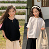 女童夏装t恤2024中大童韩版洋气纯棉蝙蝠衫，亲子装儿童娃娃衫上衣