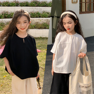 女童夏装t恤2024中大童韩版洋气纯棉蝙蝠衫亲子装，儿童娃娃衫上衣