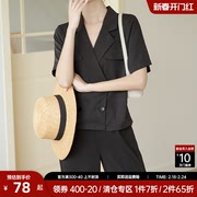 小个子黑色雪纺短袖小西装外套女薄款夏网红韩版小众短款西服套装
