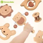 婴儿宝宝抓握木制拨浪鼓手摇铃多件套可啃咬儿童木质益智安抚玩具