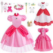 外贸童装儿童超级玛丽马里奥游戏服圣诞粉色桃子碧琪公主裙Peach