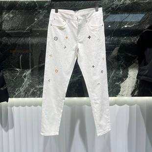 欧洲站春夏季男士牛仔裤，小脚修身潮牌白色，薄款休闲弹力长裤子
