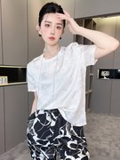 RR fashion 短袖T恤女2024夏季国风圆领阔肩小衫重工刺绣上衣