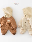 6-9个月10男宝宝冬装一周岁2女婴幼儿童棉衣加绒11保暖4棉服套装