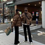 2023冬季韩版男士棕色立领，棉衣情侣宽松面包，服潮流外套