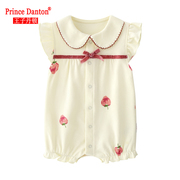 婴儿衣服夏季3-6个月9女宝宝短袖连体衣薄款草莓公主款哈衣包屁衣