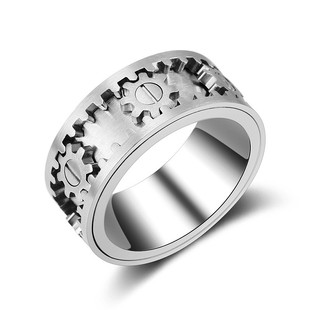 可转动运不锈钢齿轮戒指，男女士创意，个性指环钛钢食指戒情侣戒子
