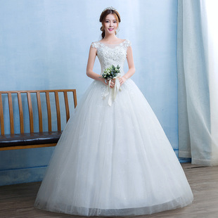 婚纱礼服2023新娘双肩，韩式简气质，约显瘦森系齐地大码蕾丝