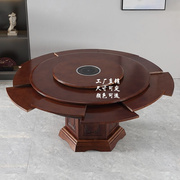 旋转实木餐桌抖音同款全实木可伸缩圆桌转盘多功能橡木餐桌椅组合