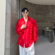 夏季小众立体羽毛流苏衬衫男长袖设计感韩版网红炸街舞台演出衬衣