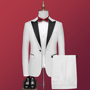 白色西服套装男士高档商务，修身新郎结婚正装主持礼服韩版西装外套