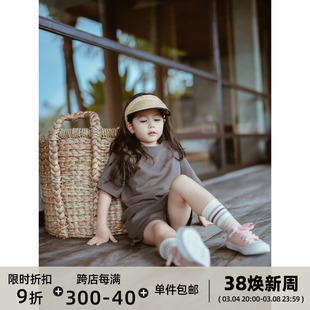 史豌豆女童时髦洋气套装2024夏季儿童纯色短袖短裤休闲两件套