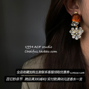 柴夫工作室/E652 复古气质水钻花朵耳钉高级感优雅文艺设计耳环