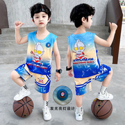 童装男童时尚运动奥特曼衣服夏季儿童宝宝无袖背心速干篮球服两件