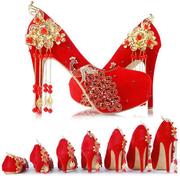 婚鞋女2023红色高跟水晶防水台结婚礼中式秀禾敬酒新娘单鞋子