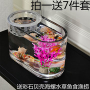 创意摆件一次成型小鱼缸玻璃长方形透明养孔雀鱼客厅电视柜摆放玻