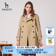 哈吉斯Hazzys品牌经典中长款双排扣风衣女士春季时尚外套