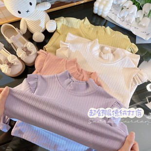 鹿儿岛儿童韩版甜美长袖T恤女童秋季小飞袖打底衫