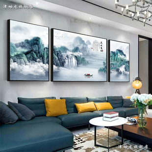 客厅装饰画沙发背景墙画挂画简约现代新中式，壁画轻奢大气山水