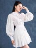 越南小众甜美简约白色立体钩花镂空衬衫短裙灯笼长袖显瘦连衣裙女