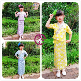 提花绣花小傣族纯棉布料傣族女童装套装修身显瘦粉色蓝色黄色
