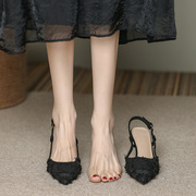 法式设计感小众黑色礼服高跟鞋，女细跟夏季仙女，风尖头凉鞋女配裙子