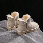 皮毛一体雪地靴女短筒防水2021年冬季牛皮，羊毛短靴侧拉链棉鞋
