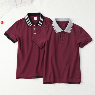 男童polo衫短袖夏款薄女童，半袖衫小学生枣红色，夏季校服男童t恤