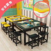 幼儿园小学生双层手工美术绘画桌，圆角钢化玻璃桌画室课桌椅组合