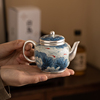 纯银999泡茶单壶功夫茶具，家用小套装，高档青花瓷鎏银养生盖碗茶杯