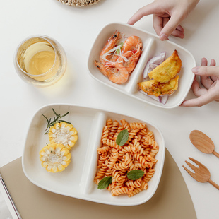 日式减脂餐盘一人食陶瓷轻食餐具分餐盘分隔盘长方形儿童家用饭盘