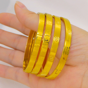 越南沙金手镯女士卡扣字母仿金手镯子镀黄金色手环首饰装饰品
