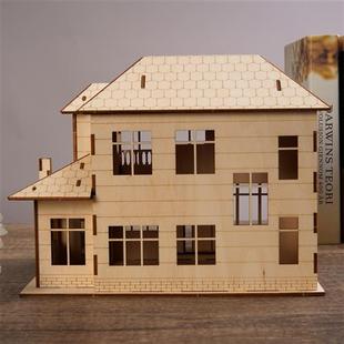 diy木制欧式别墅立体拼图，建筑儿童益智积木拼装小房屋子模型玩具