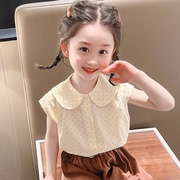 女童夏季娃娃衫上衣儿童纯棉娃娃领短袖衬衫女孩宝宝夏装T恤套装