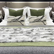 现代简约别墅样板间床品绿色系，套件北欧风轻奢抱枕床上用品四件套