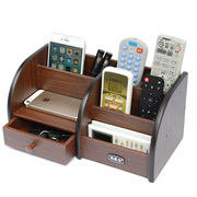 遥控器收纳盒客厅茶几家用化妆品办公桌面木质小抽屉式手机置物架