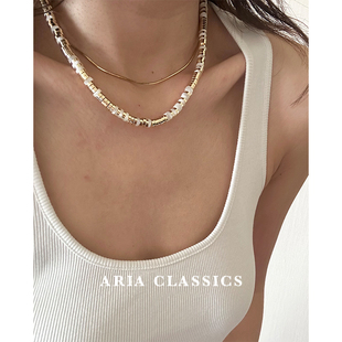 ARIA CLASSICS 原创杨采钰同款天然贝壳金属片飞盘串珠 重工项链