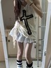 亚文化背心T恤女夏季设计感宽松贴布十字架撕裂中长款无袖上衣ins